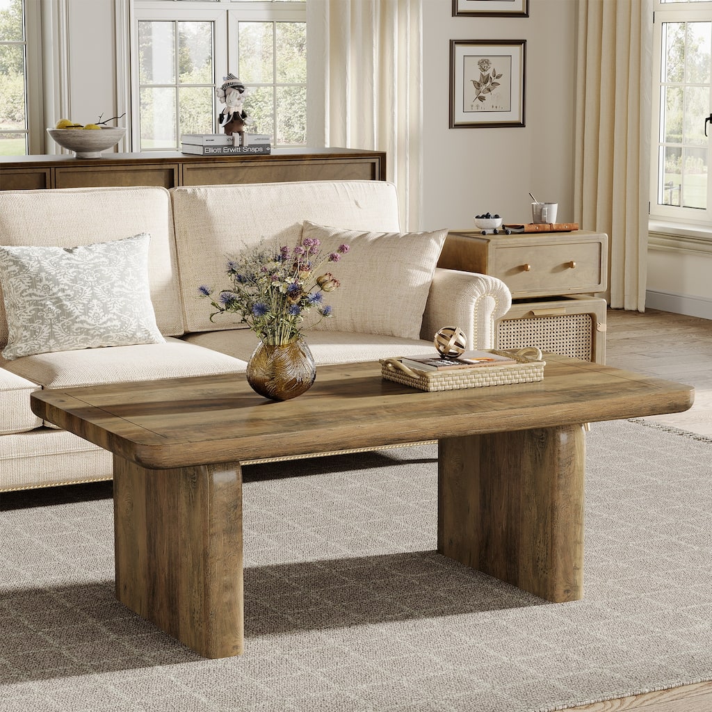 Rectangle Coffee Table, 47-Inch Farmhouse Tea Table with Thickened Tabletop