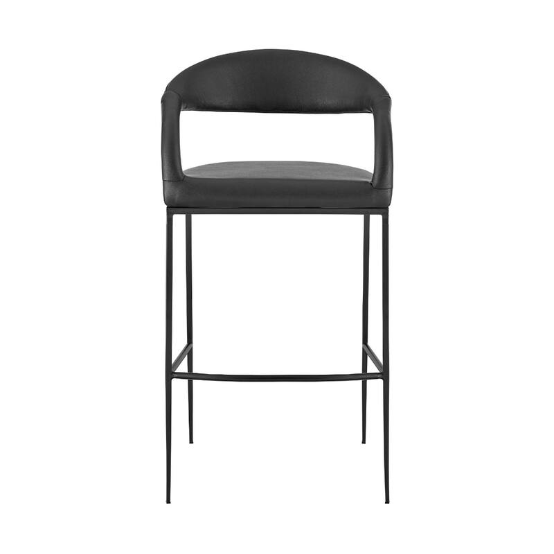 Faux Leather Counter Height Bar Chair with Arms, Bucket Seat and Matte Black Iron Frame