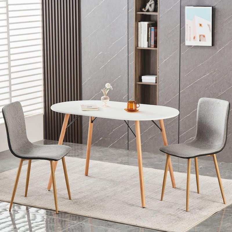 Scandinavian Dining Chair with Comfy Grey Fabric Cushion PU Back Sturdy Oak Legs