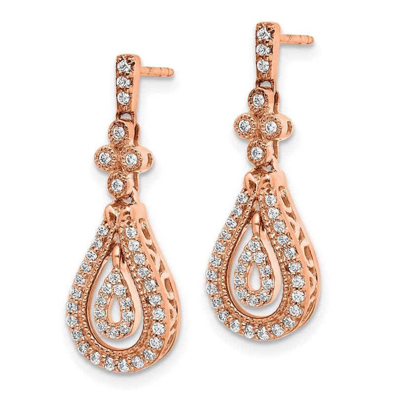 Curata 14k Rose Gold Polished Diamond Post Earrings - 26x9mm Wide