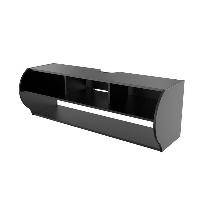 Emerald's Wall Mounted TV Stand Furniture W/ Shelves (Black)