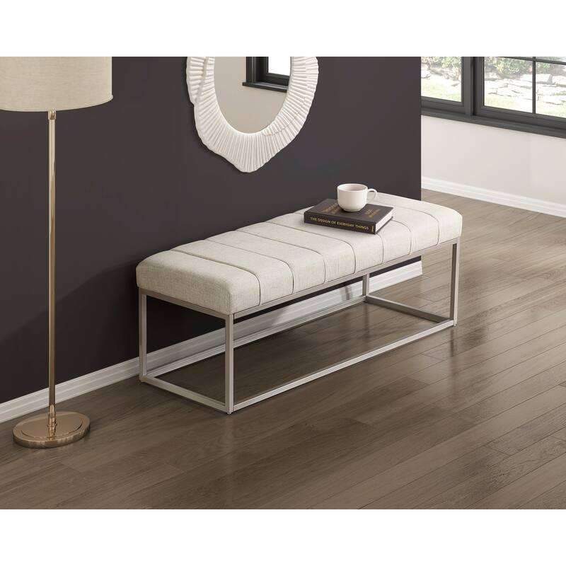 Modern Home Furniture 1pc Bench Beige Fabric Upholstery Plush Comfort Metal Legs Champagne Finish Entryway Bench