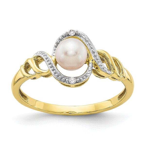 10K Yellow Gold Freshwater Cultured Pearl and Diamond Ring by Versil. Opens flyout.