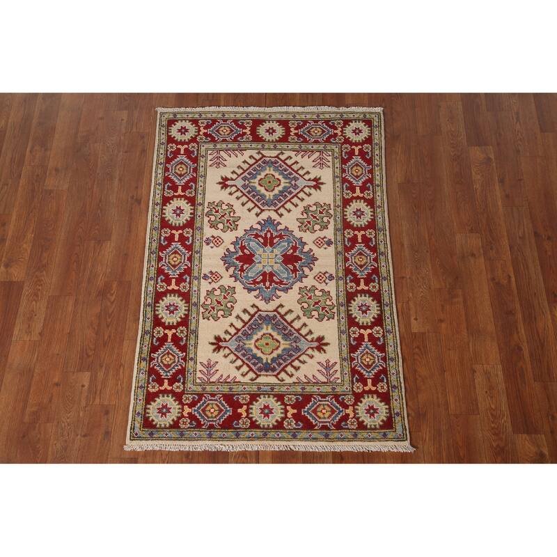 Geometric Kazak Accent Rug Handmade Wool Carpet - 2'8" x 4'0"
