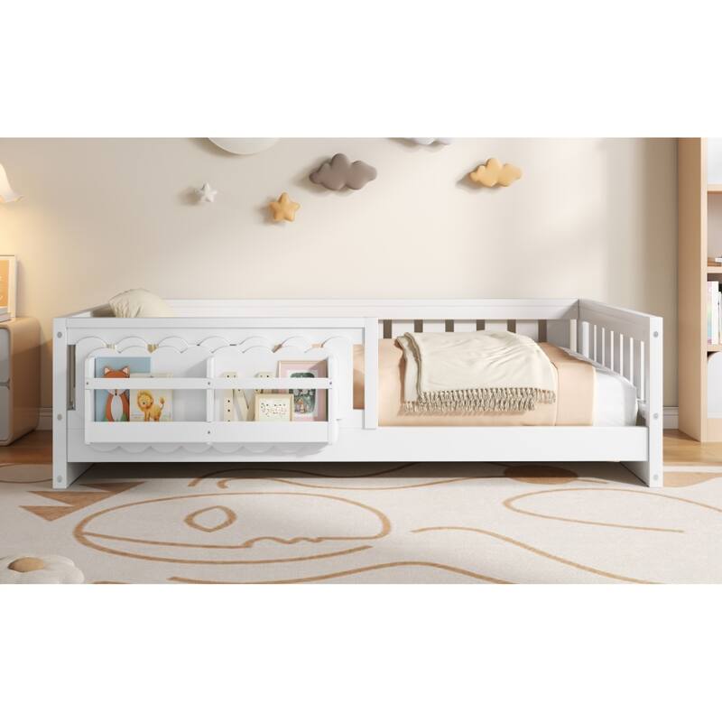 Roomfitters Twin Wood Platform Bed with Guardrail and 2 Bookshelves