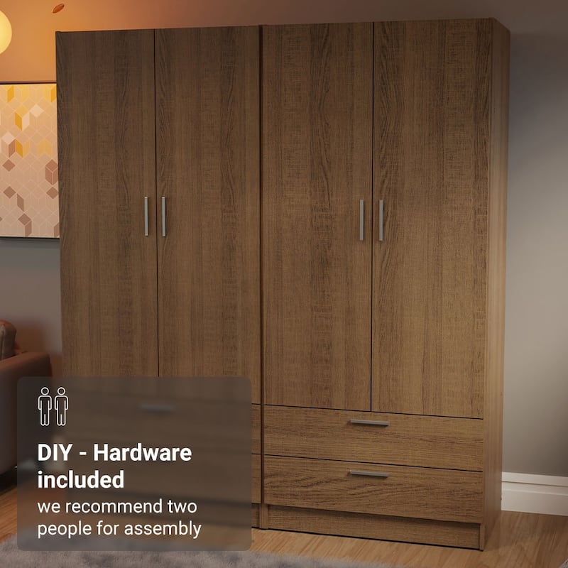 Madesa 4 Doors 4 Drawers Wardrobe With Hanging Space 63"L