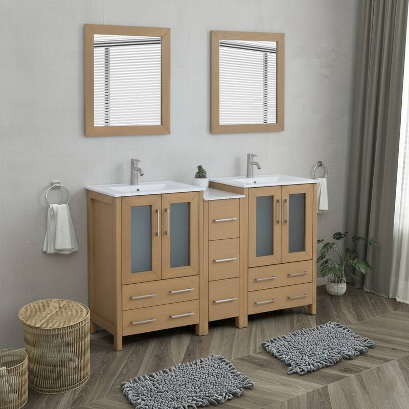 Vanity Art 60 in. Double Sink Bathroom Vanity with Top and Mirrors - 60 X 18.1 X 35.8