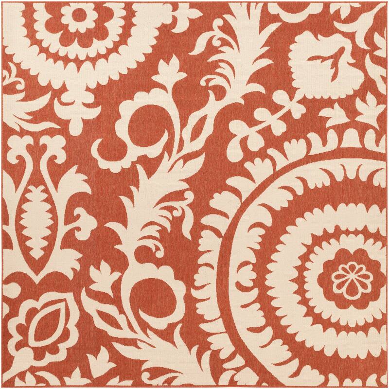 Livabliss Nina Contemporary Floral Indoor/Outdoor Area Rug - 8'9" Square - Rust