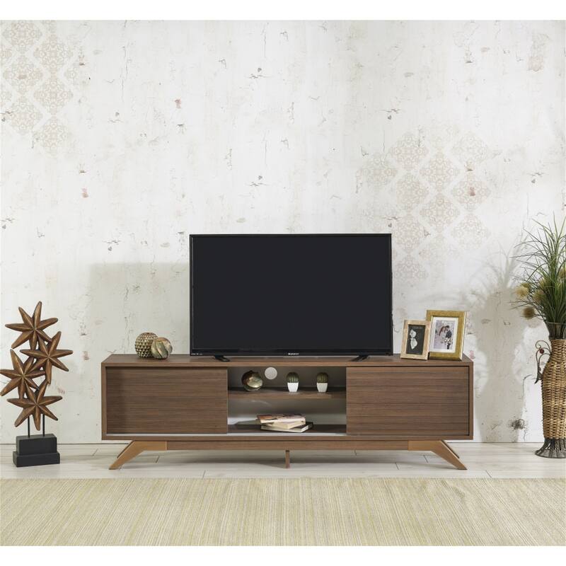 TV Stand Wooden TV Cabinet Media Entertainment with 2 Closet Spaces