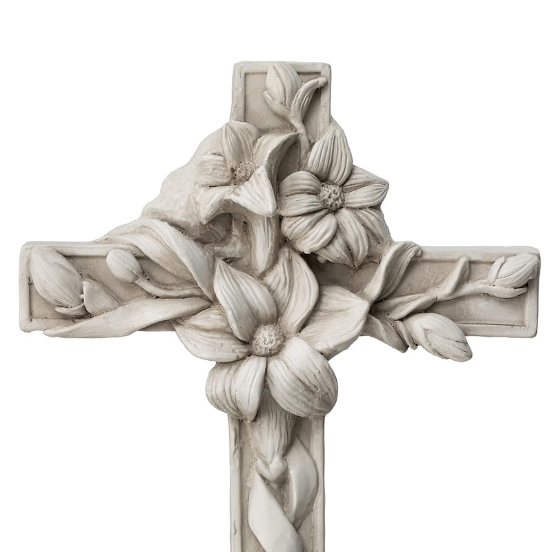 Glitzhome 21"H MGO Holy Christian Cross with Lily Garden Statue for Outdoor Indoor Christ Decor Sculpture