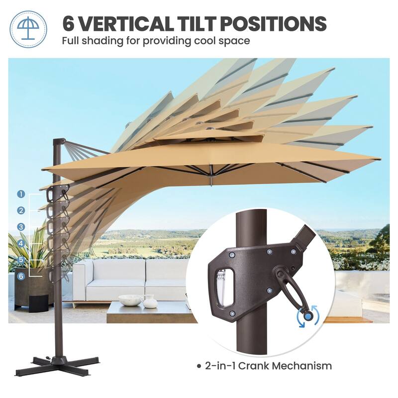 Outdoor 10FT Square Adjustable Offset Cantilever Patio Umbrella