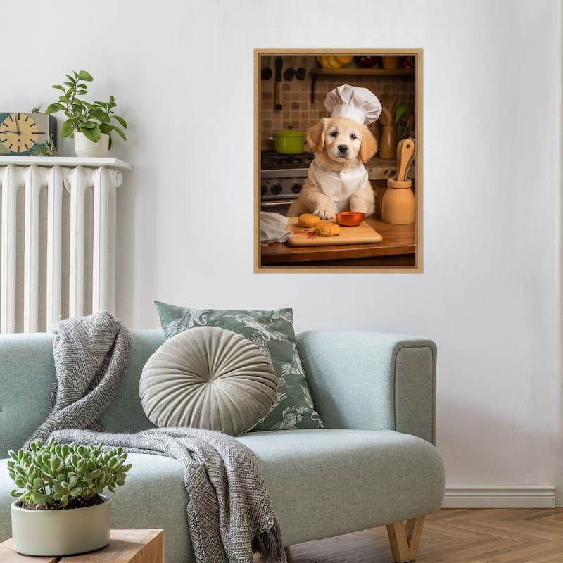 Golden Retriever Puppy Chef by Andreas Magnusson Framed Canvas Wall Art