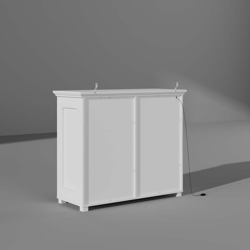 Ozone Deodorizing Trash Bin Cabinet Trash Cabinet, Wooden Kitchen Garbage Bin Storage Cabinet with Hidden Bins, White