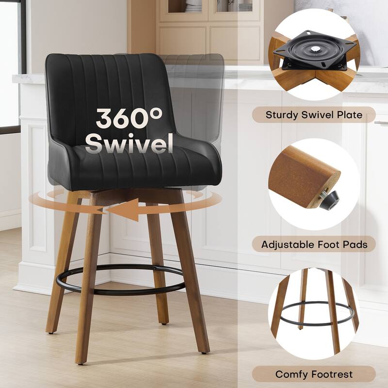 26" Upholstered Counter Height Swivel Bar Stool with Solid Wood Legs - 38.8"H x 20.5"W x 21.7"D