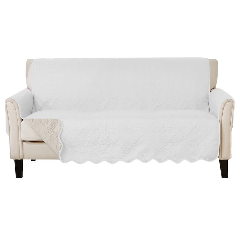 Reversible Sofa Cover Quilted Pet Furniture Protector Slipcover - White/Sand