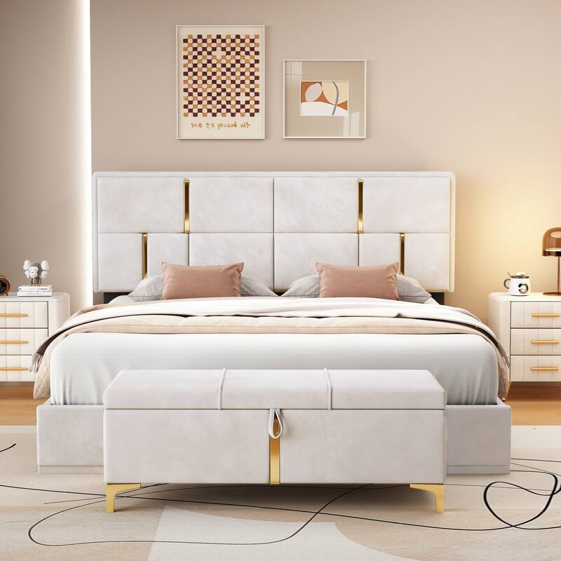 2-Pieces Bedroom Sets, Queen Storage Platform Bed with Ottoman