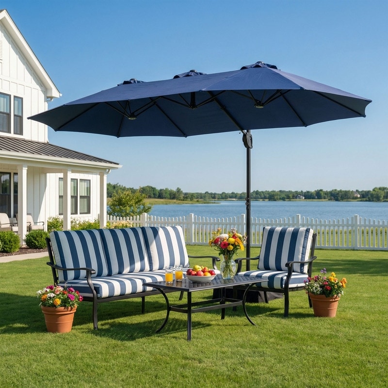 best patio umbrellas sale Choice Products 10ft 3-Tier Umbrella, Market Sun Shade w/ Tilt Adjustment, Easy Crank ATT|Condition|Good PURPLE LEAF Extra Large TYPE:Lion B With a vent on