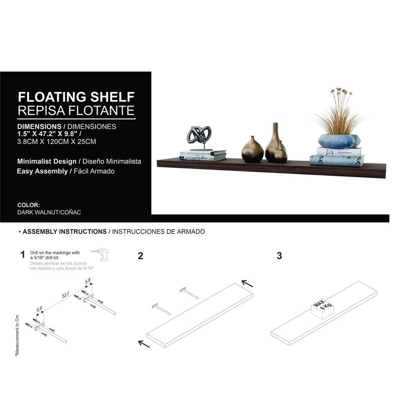 48-Inch Wall-Mounted Floating Shelf Two-Piece Set - N/A