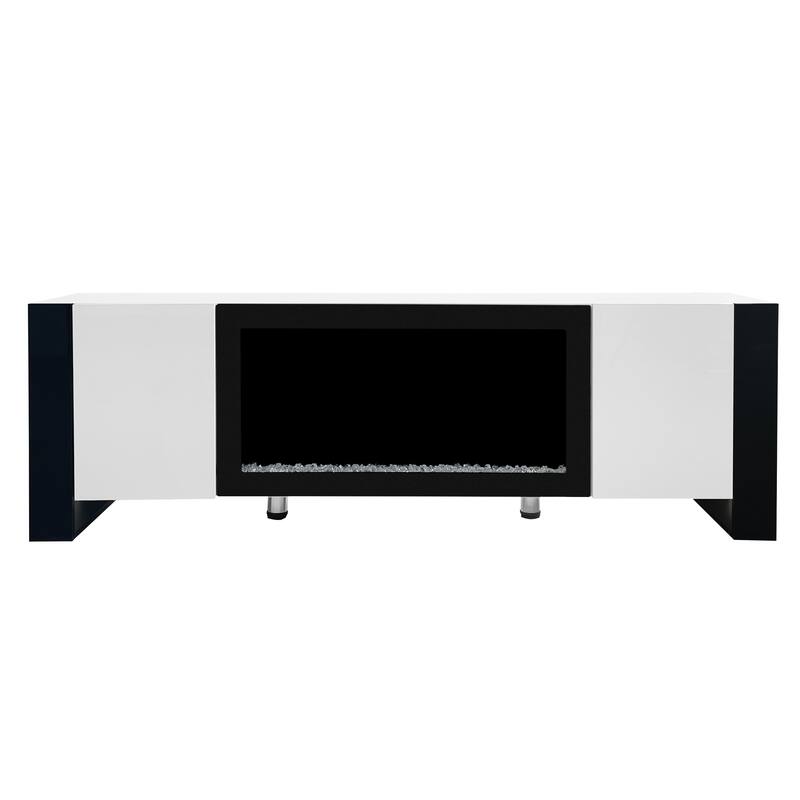 Modern 68.1 TV Stand with Built-in Fireplace, High Gloss Finish, and Spacious Cabinets for Organized Living.