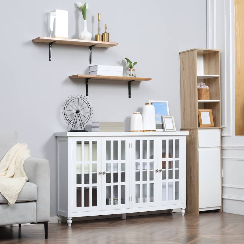 Buffet Cabinet with 4 Tempered Glass Doors,Stripe Pattern and Adjustable Storage Shelf