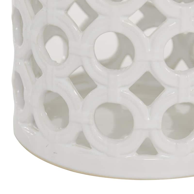 Ceramic Circles Decorative Candle Lantern with Cut Out Design - White - Roche River Decor
