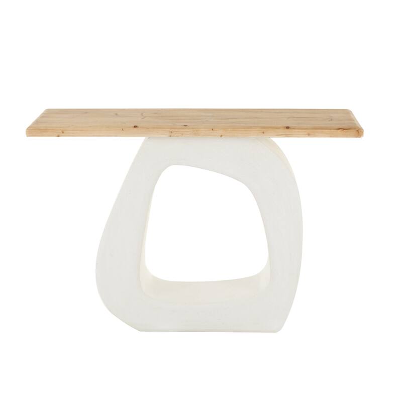 White Wooden O Shaped Living Room Console Table with Light Brown Tabletop