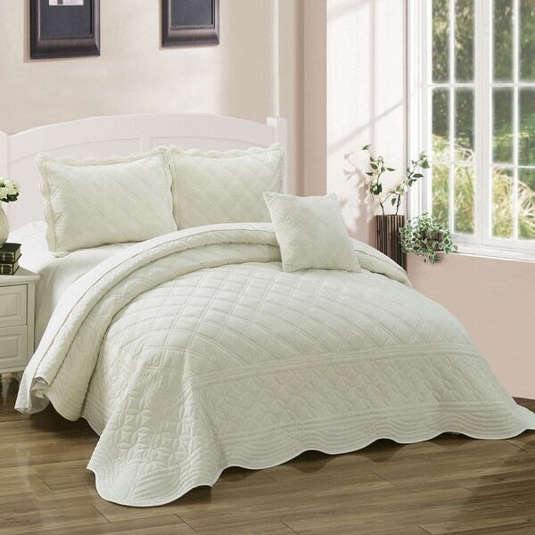 Serenta 4 Piece Matte Satin Ruffle Quilted Bedspread Set Chocolate Queen 