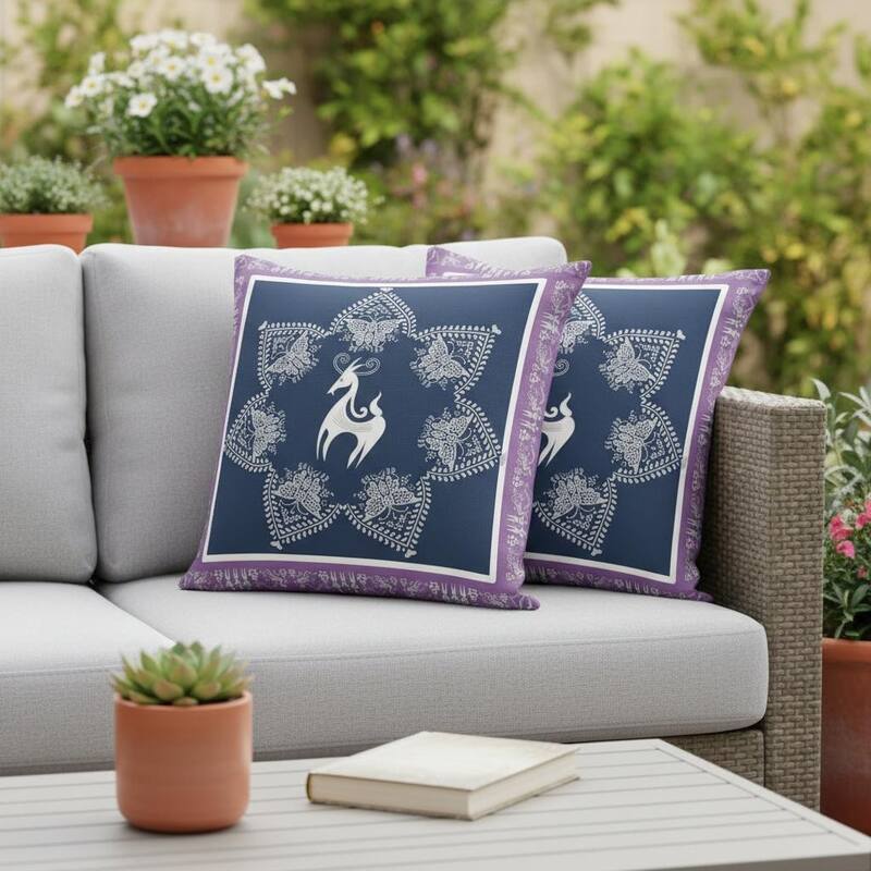 HomeRoots Set of Two 16" X 16" Blue and White Horse Blown Seam Eclectic Indoor Outdoor Throw Pillow - 16.00' X '16.00' X '5.00 - Blue/White - 16.00' X '16.00' X '5.00