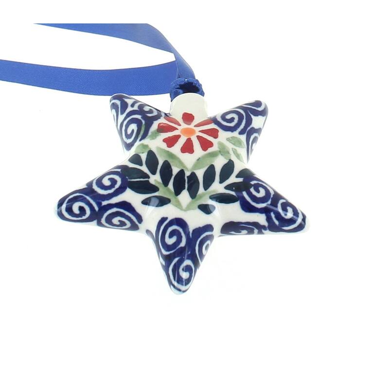 Blue Rose Polish Pottery K076 Manufaktura Star Ornament - Garden Bouquet