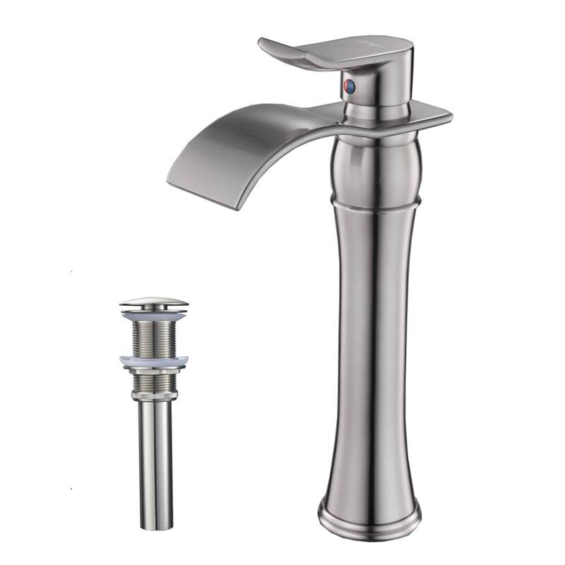 Waterfall Bathroom Vessel Faucet With Drain Assembly Single Handle Bathroom Vessel Sink Faucets One Hole Basin Vanity High Taps