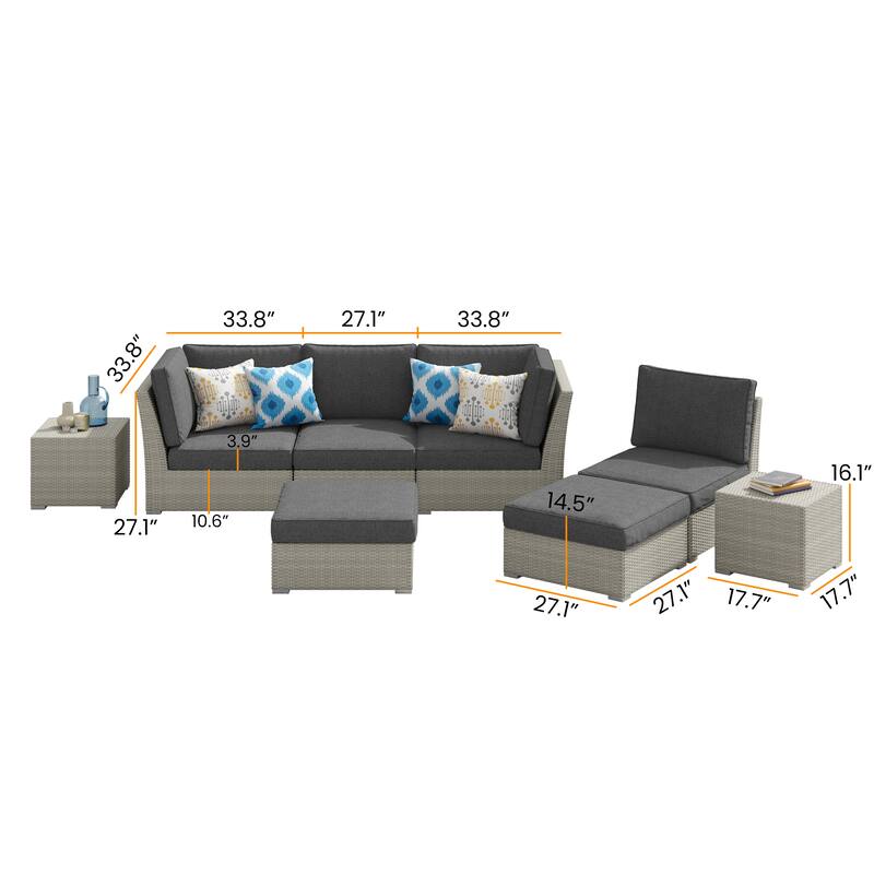 Corvus Looe 8-Piece Outdoor Sectional Set with Deep Seating, Aluminum Wicker Conversation Sofa with Ottomans