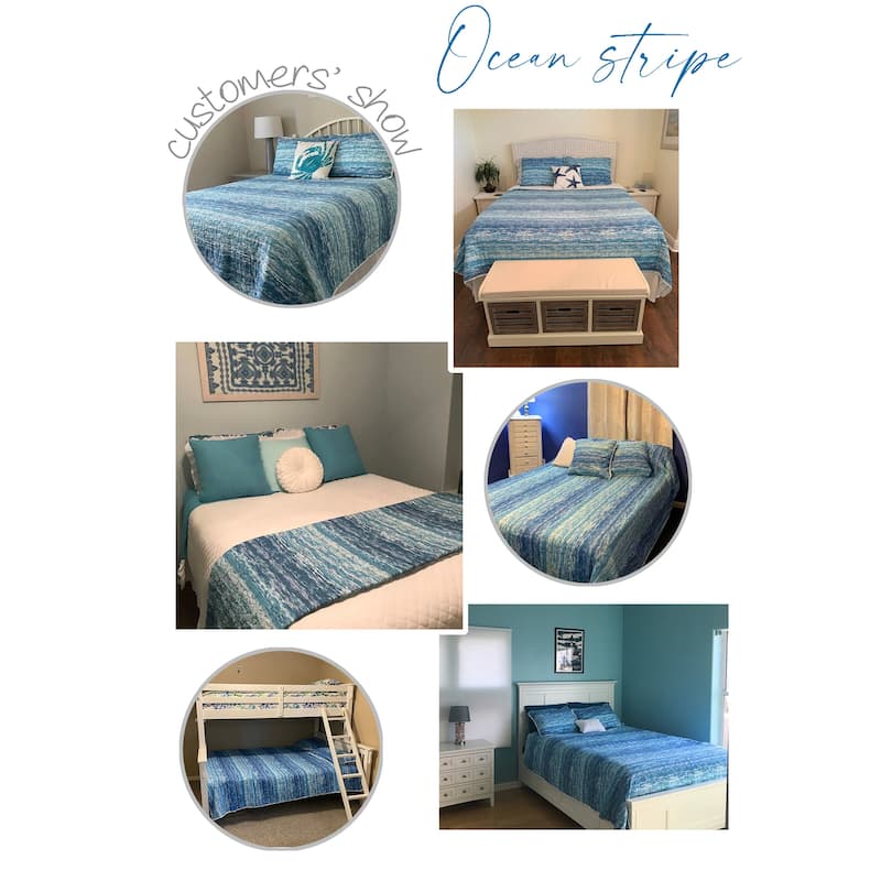 Coastal Stripes Soft Cotton Reversible Quilt Set