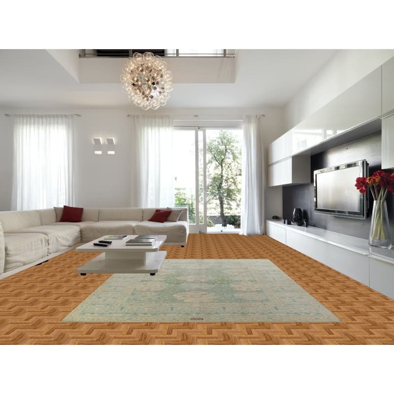 Hand Knotted Oriental 100% Wool Carpet Transitional All-Over Green Oushak Area Rug - 11' 10'' X 9' 0''