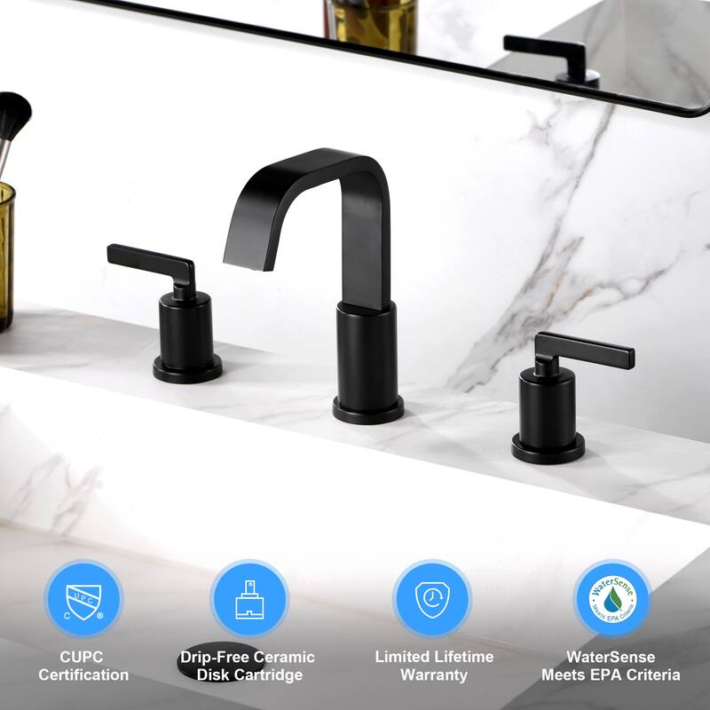 Luxier Raiden 8 in. Widespread 2-Handle Bathroom Faucet with Drain - Matte Black