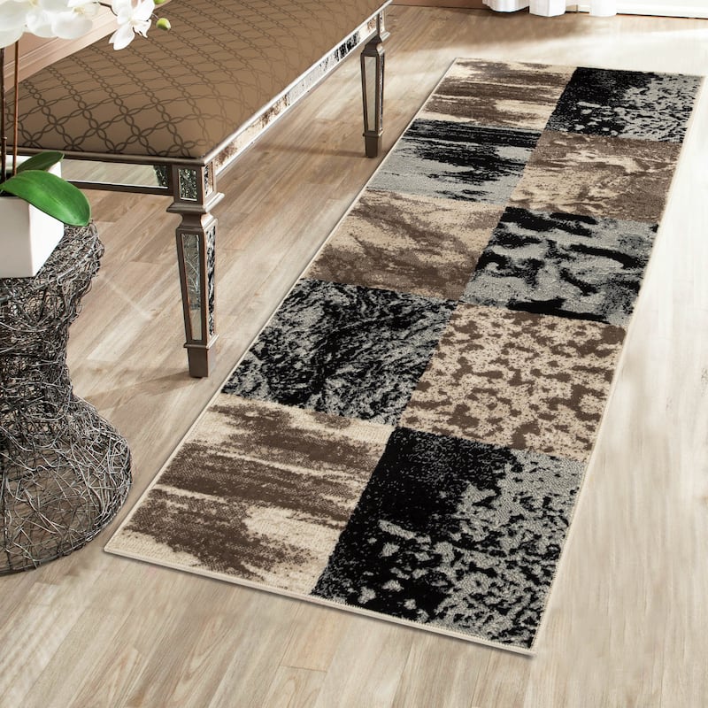 Patchwork Modern Eclectic Color Block Indoor Area Rug by Superior - 2'7" X 8' - Beige