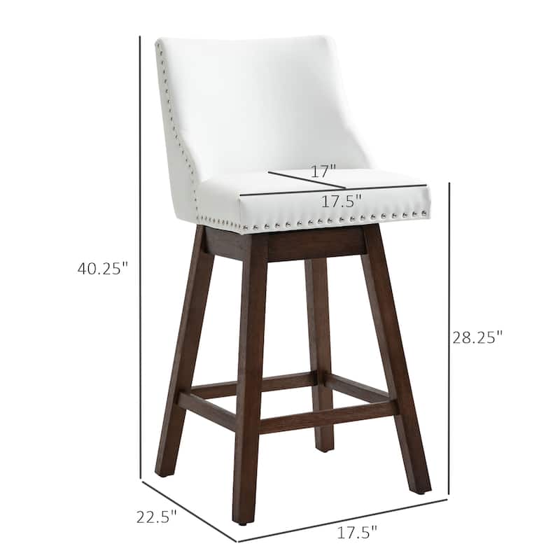 HOMCOM 28" Swivel Counter Height Bar Stools with Backs, Upholstered Dining Room and Kitchen Bar Stools Set of 2 with Wood Legs