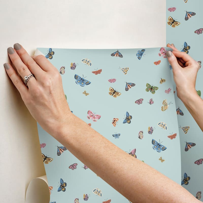 Rifle Paper Co. Butterfly House Light Blue Peel and Stick Wallpaper