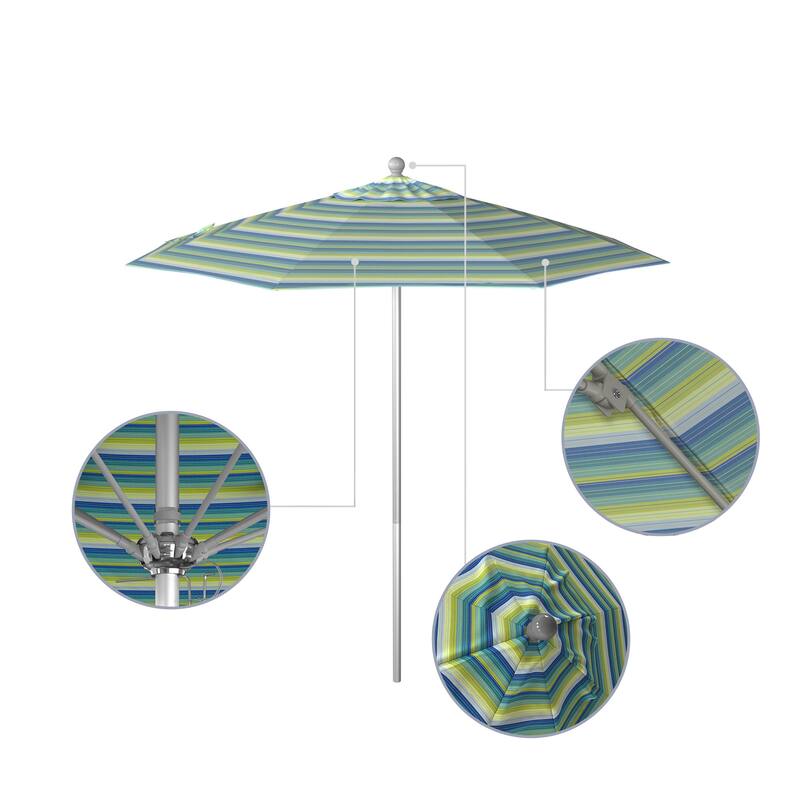 California Umbrella 75' Venture Series Patio Umbrella, Silver Aluminum Pole Fiberglass Ribs Push Lift Sunbrella