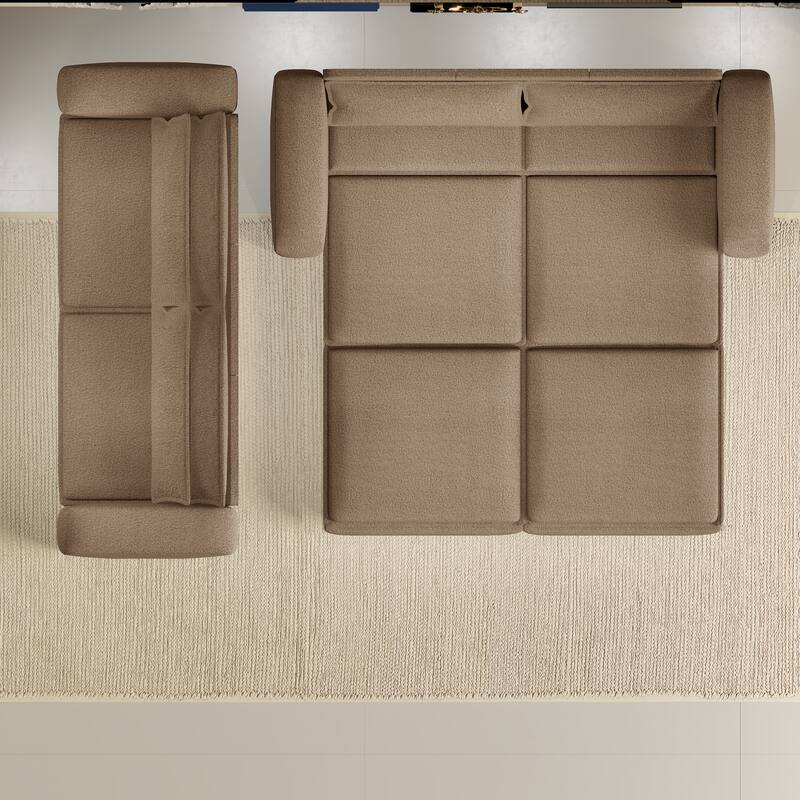 93" 3-in-1 Convertible Sleeper Sofa Bed, Pull-Out Sofa with Chaise Lounge, Teddy Fabric Loveseat Couch with 2 Lumbar Pillows