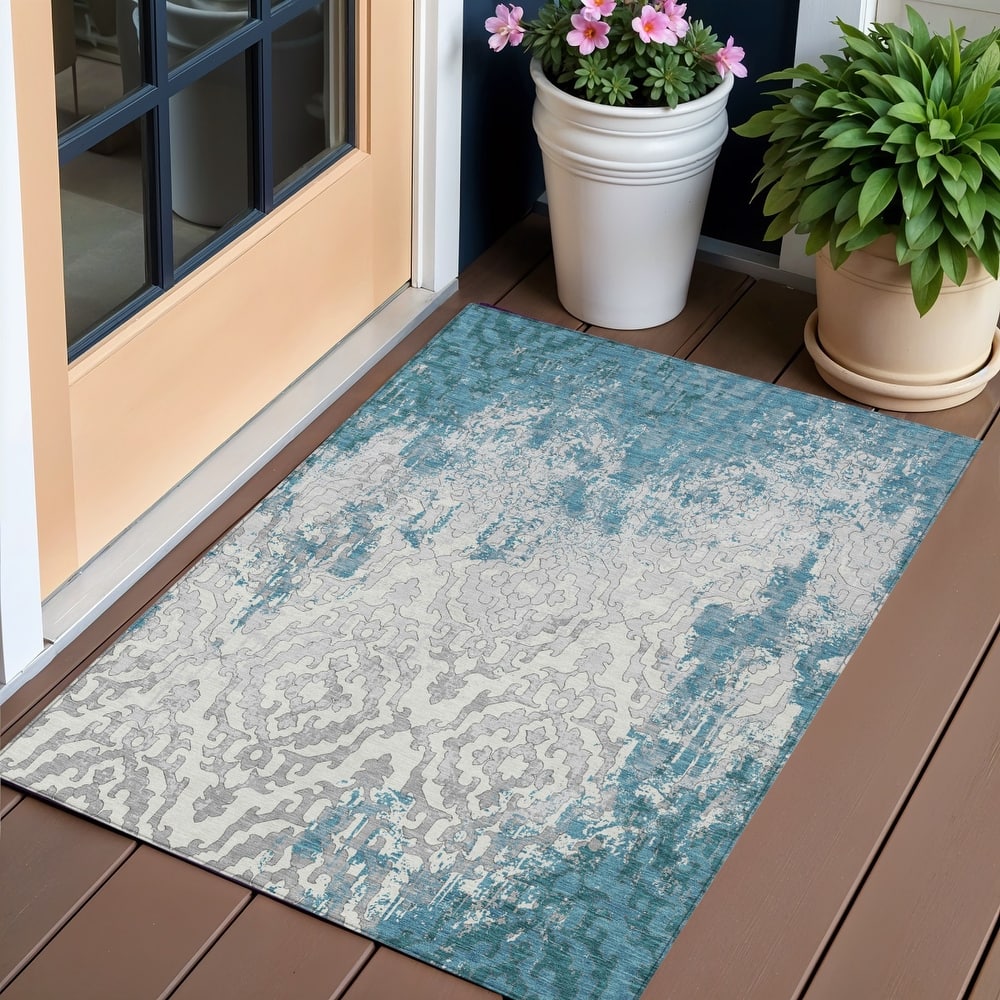 HomeRoots Medallion Transitional Rectangle Outdoor Rug