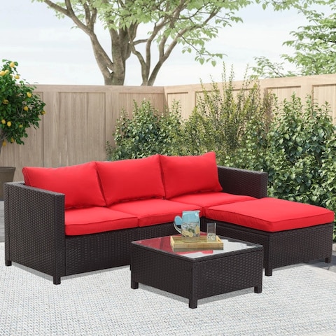 Zenova 5 piece Outdoor Patio Rattan Sofa Sectional Set with Pillows