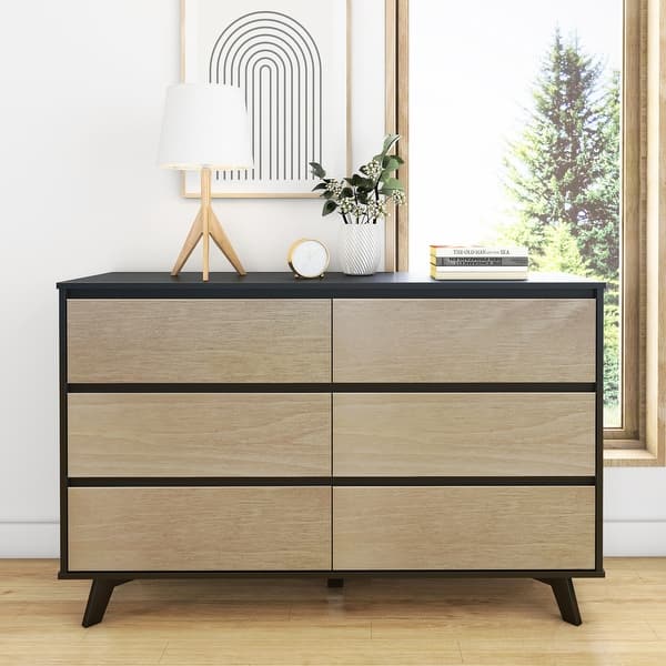 Scandinavian 6 Drawer Dresser - Black/Blonde