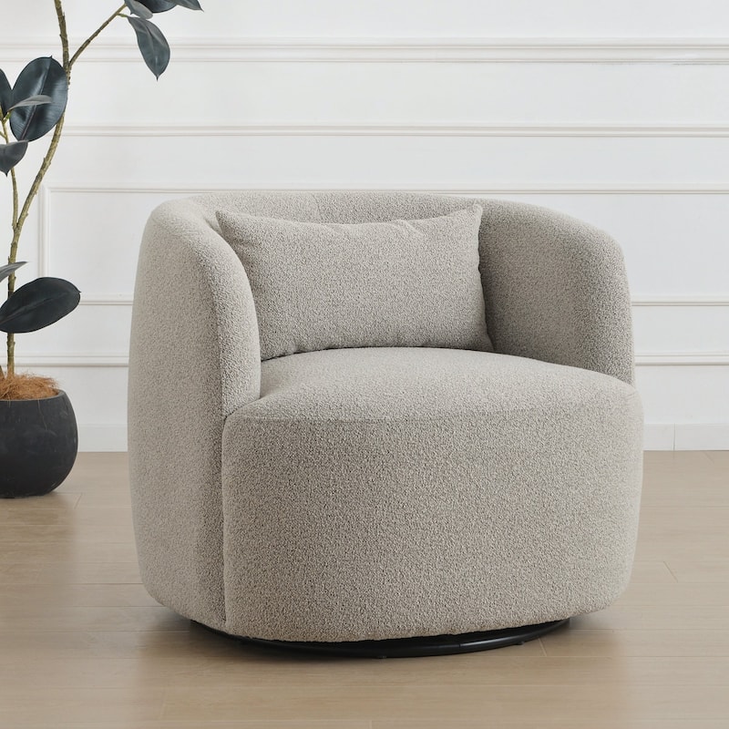 KINWELL 34" Poly Blend Boucle Fabric Upholstered Swivel Armchair