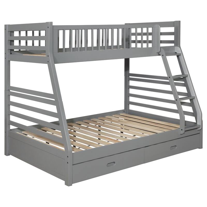 Ashton Wood Frame Twin over Full Bunk Bed with 2-drawer