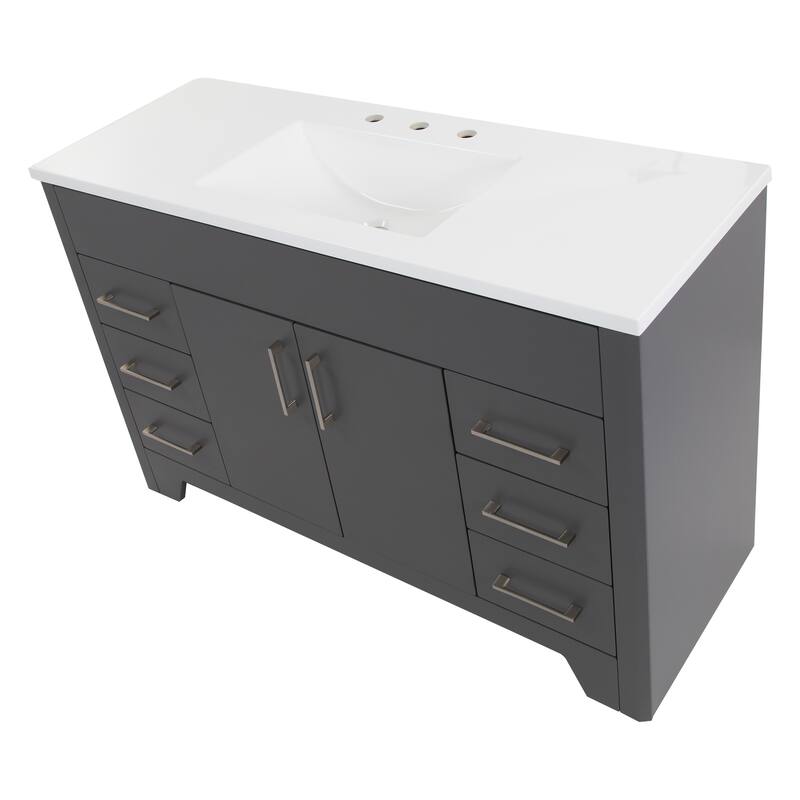 Spring Mill Cabinets Salil 48.5" Bathroom Vanity With Cabinet, 4 Drawers, and White Sink Top
