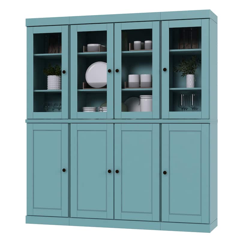 Palace Imports 100% Solid Wood Kitchen China Cabinet Pantry with Glass or Solid Wood Doors and 2-Drawer Kit - 65" x 71.5"