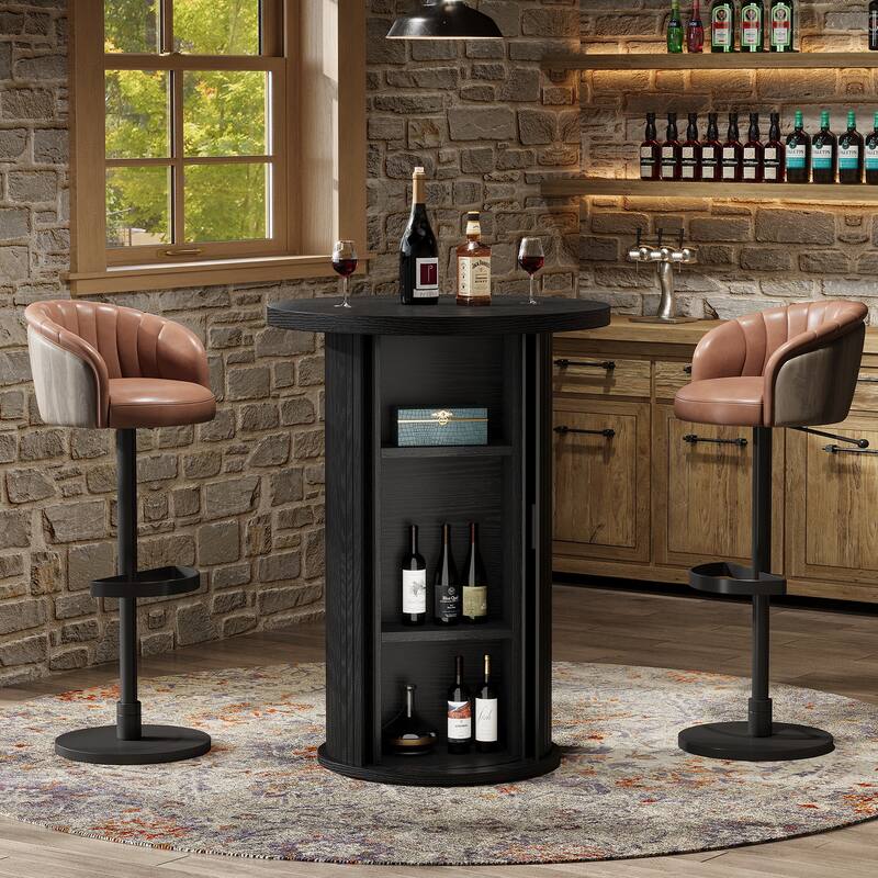 35.4" Rustic Round High Top Pub Bistro Wood Cocktail Bar Table - Black