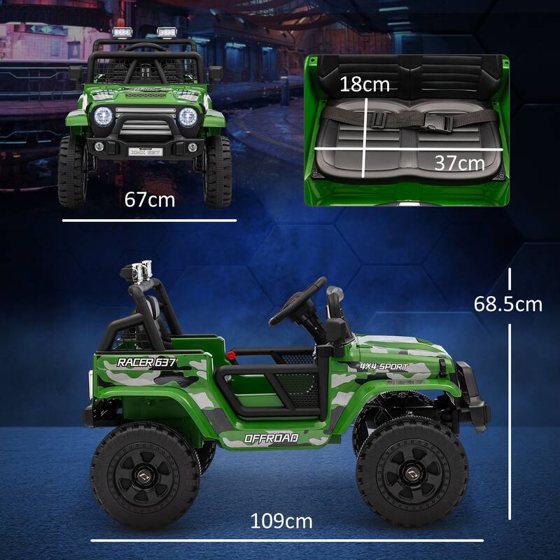 12V Dual Motor Kids Ride-On Car with Remote Control, Music, and Suspension