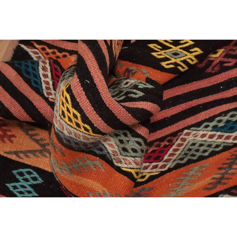 Hand Woven Oriental 100% Wool Carpet Southwestern Tribal Multi-Colored Kilim Runner Rug - 10' 11'' X 3' 9''