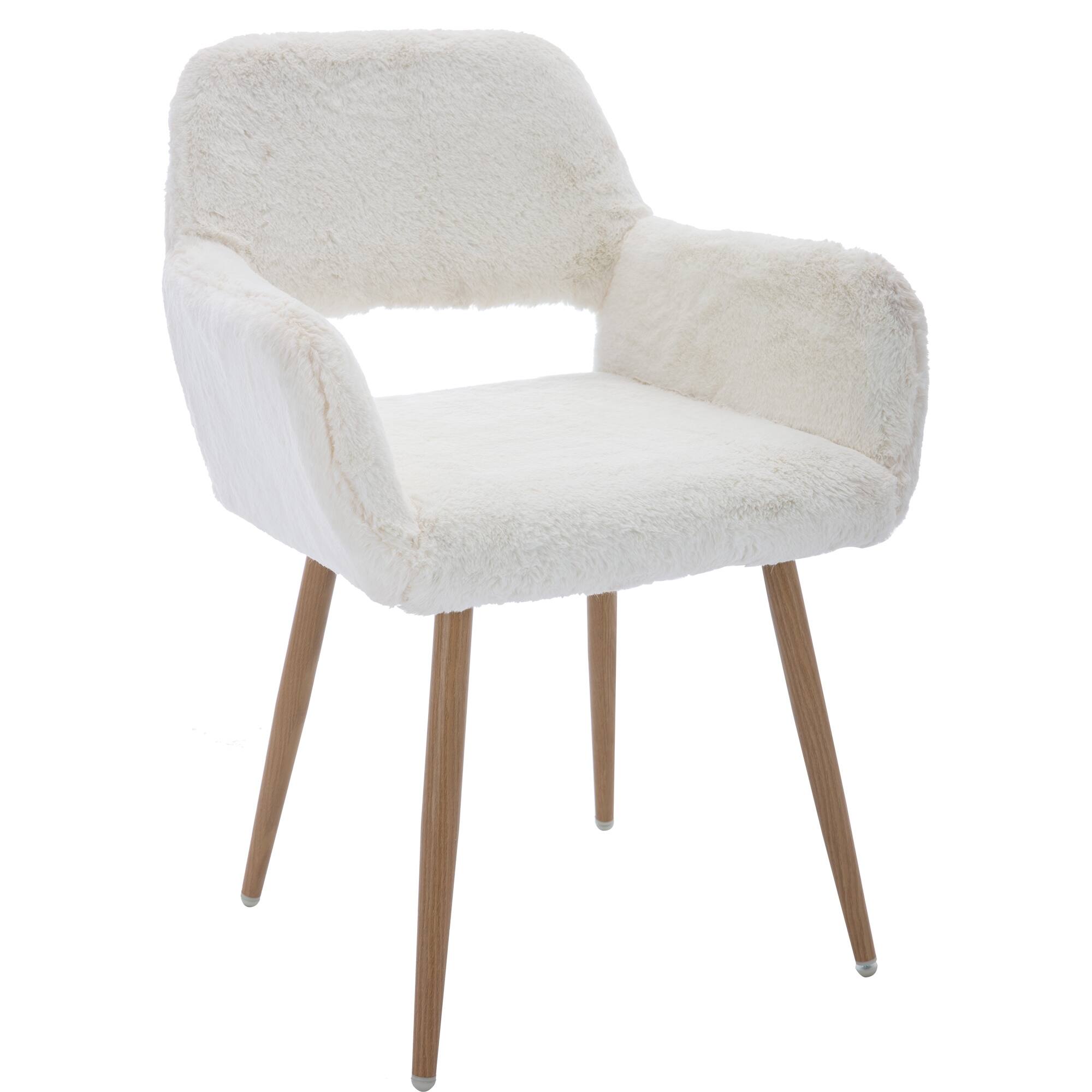 Ergonomic Spacious Seat Dining Chairs with Faux Fur, Mid Century Side